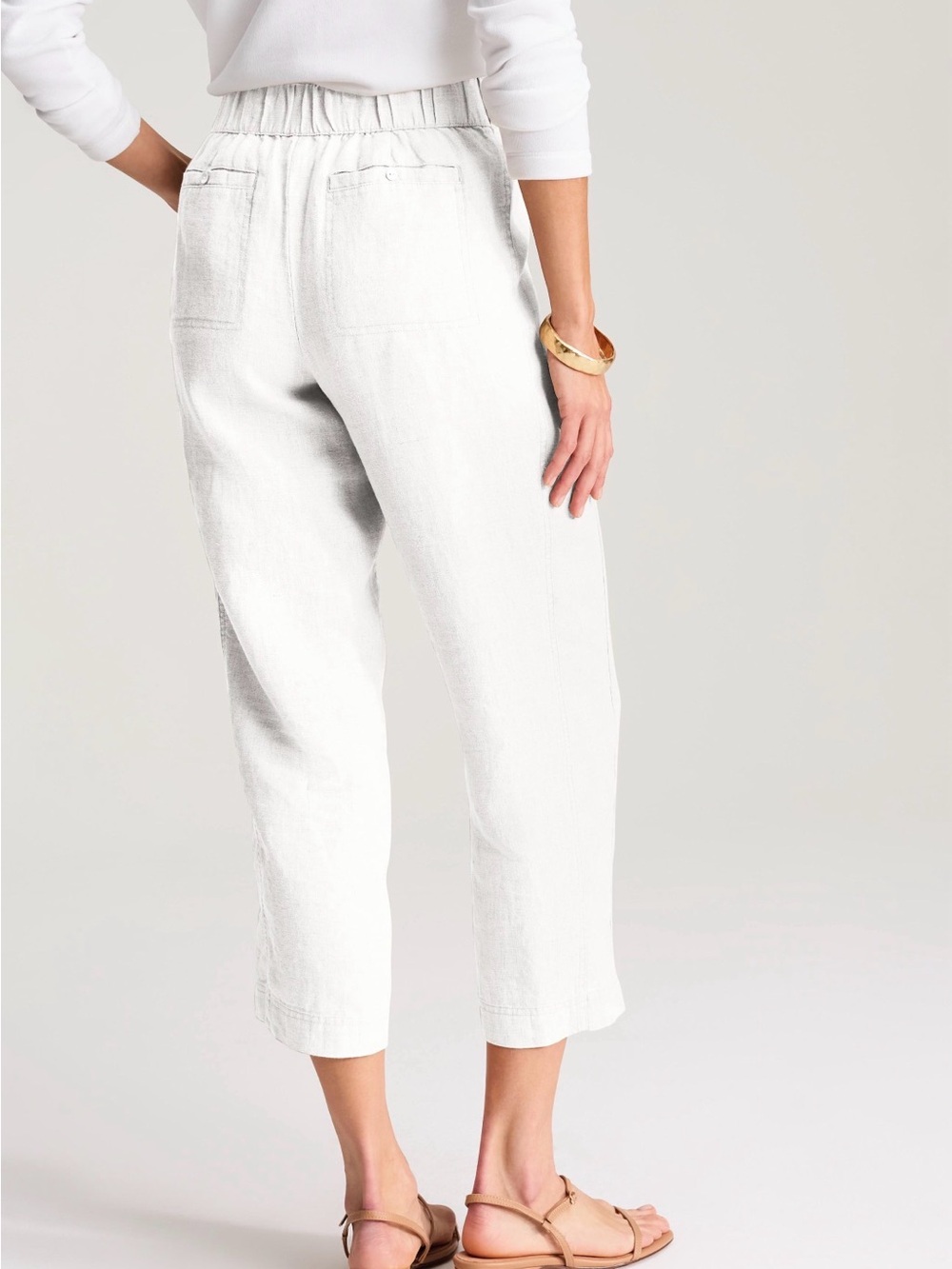 Pure J. Jill 100% Linen Bright White Cropped 4 Pocket Elastic-Waist Pants Medium